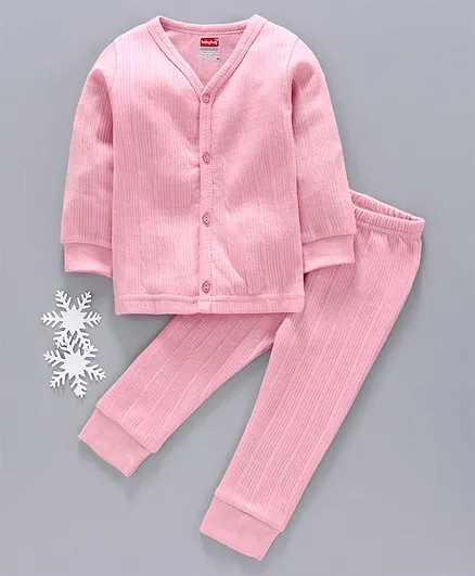 Babyhug Full Sleeves Thermal Vest & Bottoms - Pink