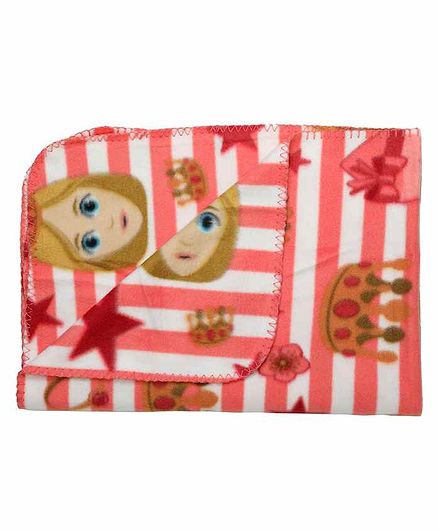 LuvLap Polar Fleece Baby Stripe Blanket Princess Design - Pink White