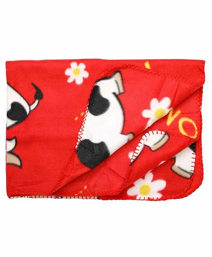 LuvLap Polar Fleece Baby Blanket Cow Design - Red