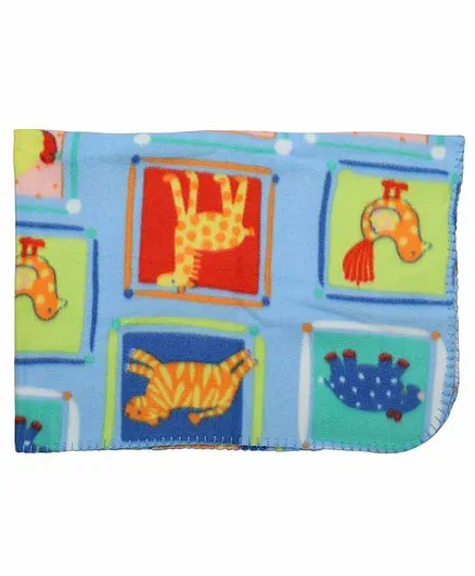 LuvLap Polar Fleece Baby Blanket Animals Design - Sky Blue