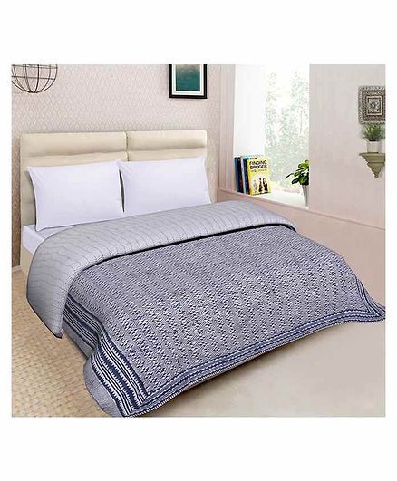 Mom's Home Organic Cotton Double Bed Comforter All Over Print - Dark Blue