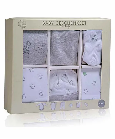 Mom's Home Organic Cotton 6 Piece Baby Clothing Set Animal Print - Grey White