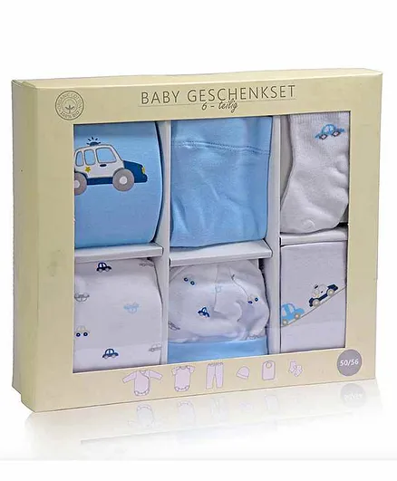 Mom's Home Organic Cotton 6 Piece Baby Clothing Set Vehicle Print - Blue White