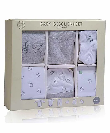 Mom's Home Organic Cotton 6 Piece Baby Clothing Set Animal Print - Grey White