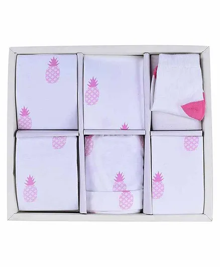 Mom's Home Organic Cotton 6 Piece Baby Clothing Set Pineapple Print - White Pink