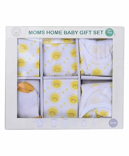 Mom's Home Organic Cotton 6 Piece Baby Clothing Set Sun Print - White Yellow