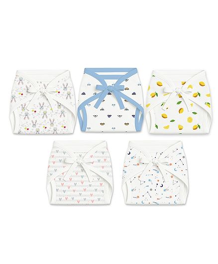 Mom's Home Cotton Cloth Nappies Multi Print Pack of 5 - Multicolor