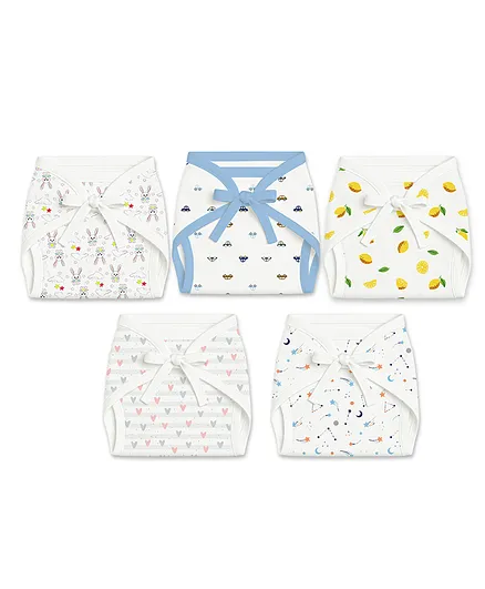 Mom's Home Cotton Cloth Nappies Multi Print Pack of 5 - Multicolor
