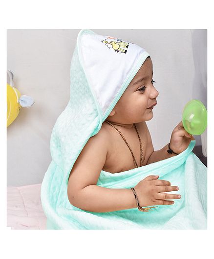 Mom's Home Cotton Hooded Baby Towel Beach Print - Green