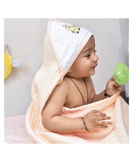 Mom's Home Cotton Hooded Baby Towel Giraffe Print - Peach