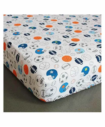 The Mom Store 100% Cotton Crib Sheet Sports Champ Print - White