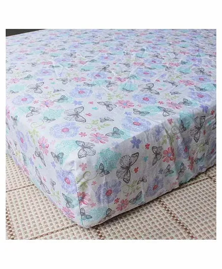 The Mom Store 100% Cotton Crib Sheet Butterflies Print - White
