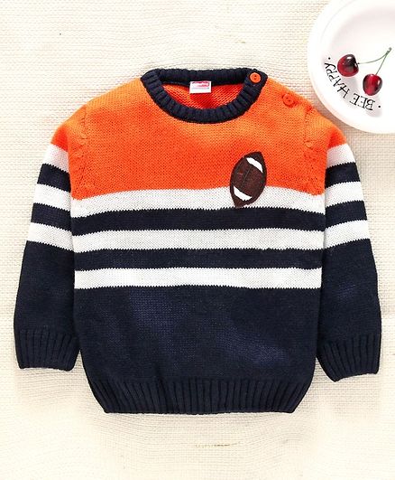 Babyhug Full Sleeves Sweater Rugby Ball Patch - Orange
