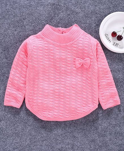 Babyhug Full Sleeves Sweater Bow Applique - Pink