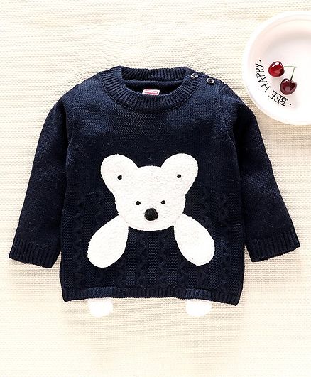 Babyhug Full Sleeves Sweater Bear Design - Navy Blue