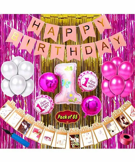 Shopperskart First Birthday Decoration Kit Pink - Pack of 85