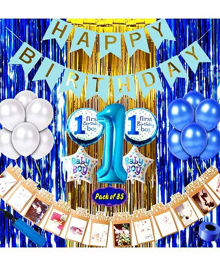 Shopperskart First Birthday Decoration Kit Blue - Pack of 85
