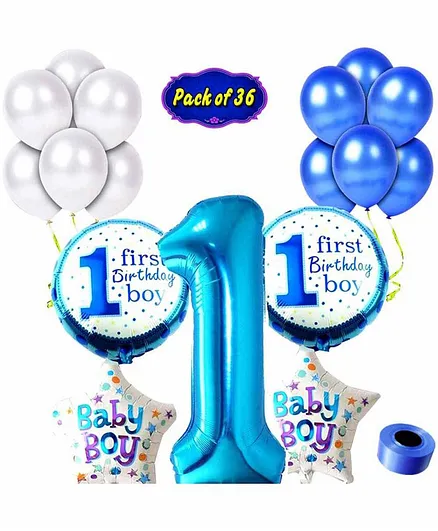 Shopperskart First Birthday Balloons Combo Kit Blue - Pack of 36