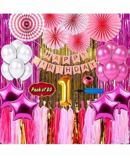 Shopperskart First Birthday Decoration Kit Pink - Pack of 80