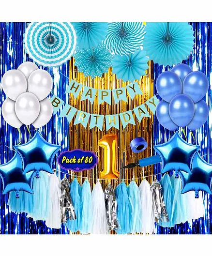 Shopperskart First Birthday Decoration Kit Blue - Pack of 80