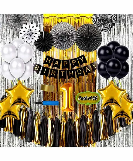 Shopperskart First Birthday Decoration Kit Golden Black - Pack of 80