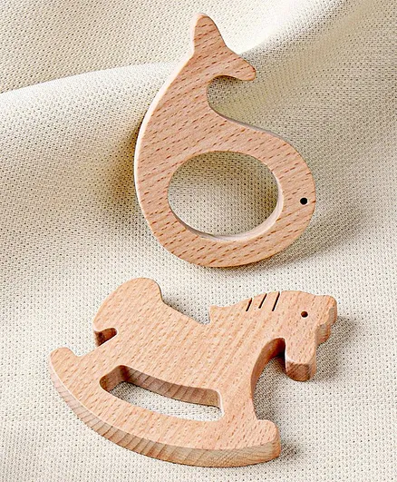 Babyhug Natural Steam Beech Wood Teether Pack of 2 - Beige