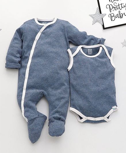 ROYAL BRATS Striped Full Sleeves Onesie & Romper Set - Blue & White