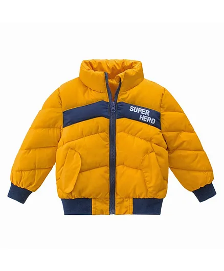 Kookie Kids Full Sleeves Padded Jacket Super Hero Print - Yellow