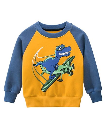 Kookie Kids Full Sleeves Pullovers Dino Print - Yellow Blue