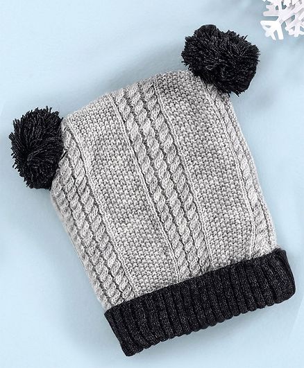 Babyhug Solid Color Woolen Cap Grey - Diameter 10 cm