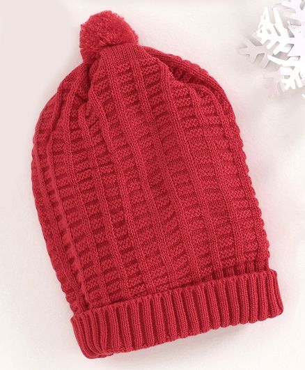 Babyhug Solid Color Woolen Cap Red - Diameter 10 cm