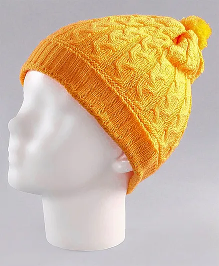 Babyhug Solid Woollen Cap Yellow - Diameter 10 cm