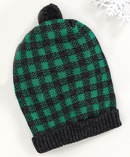 Babyhug Checkered Woolen Cap Green & Black - Diameter 10 cm
