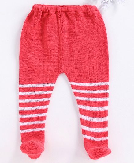 Babyhug Winter Wear Striped Bootie Leggings - Coral