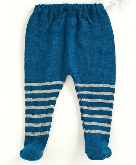 Babyhug Winter Wear Striped Bootie Leggings - Blue