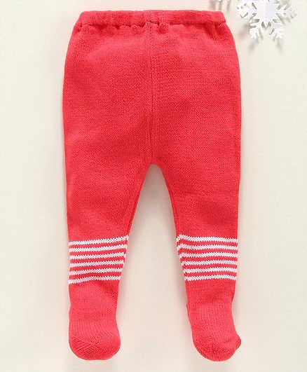 Babyhug Winter Wear Striped Bootie Leggings - Coral Red