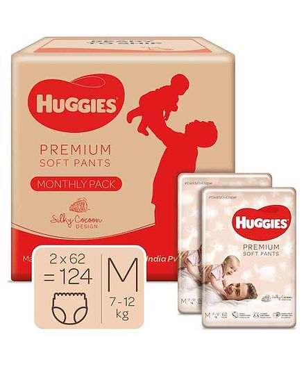 Huggies Premium Soft Pants Monthly Pack Medium Size Diapers - 124 Pieces