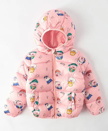 Kookie Kids Printed Hooded Quilted Padded Jacket - Pink