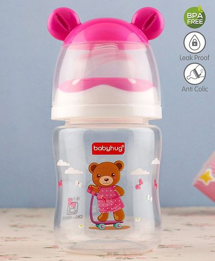 Babyhug Anti Colic Feeding Bottle Bear Shape Pink - 125 ml