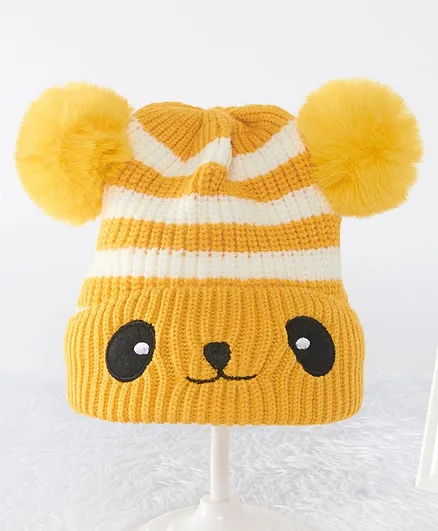Babyhug Woollen Cap Bear Design Yellow - Diameter 13 cm