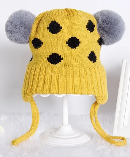 Babyhug Woollen Cap Pom Pom Detailing Yellow - Diameter 10.5 cm