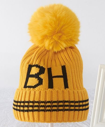 Babyhug Woollen Cap Pom Pom Detailing Yellow - Diameter 10.5 cm
