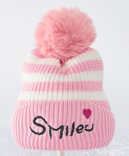 Babyhug Woollen Caps with Pom Pom Pink - Diameter 11 cm