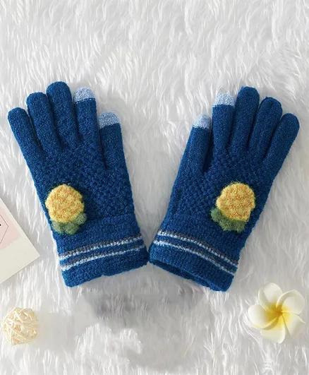 Babyhug Woolen Gloves Pineapple Design- Navy