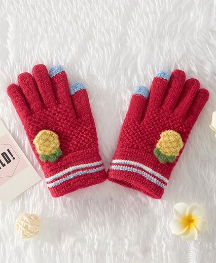 Babyhug Woolen Gloves Pineapple Design- Red
