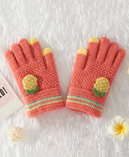 Babyhug Woolen Gloves Pineapple Design-- Peach