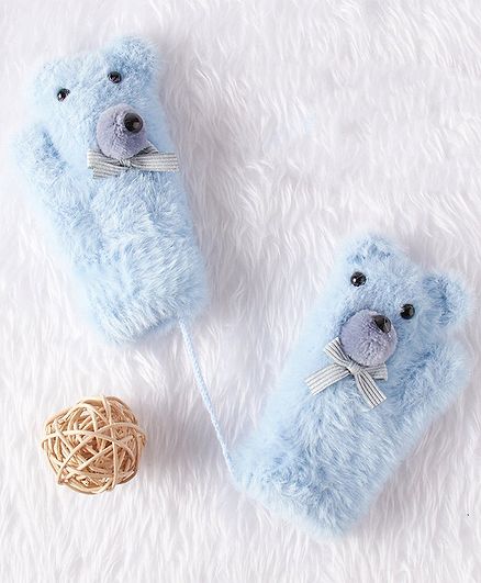 Babyhug Cotton Woolen Gloves Teddy Applique - Blue