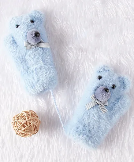 Babyhug Cotton Woolen Gloves Teddy Applique - Blue