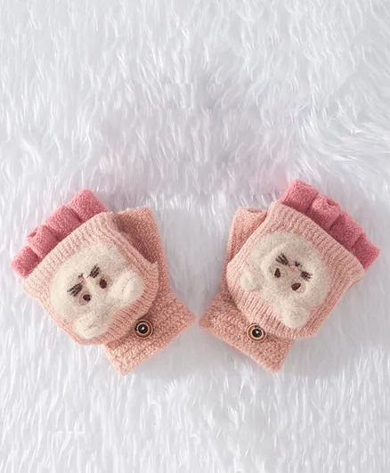Babyhug Woollen Gloves Animal Applique - Pink