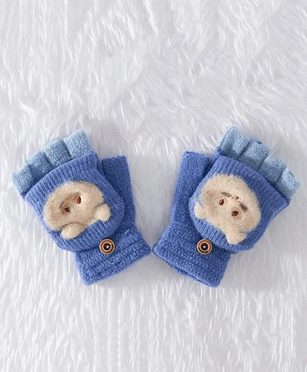 Babyhug Woollen Gloves Animal Applique - Blue